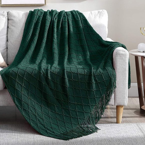 Tassel Knit Throw Cozy Fringe Patterned Blanket - Picture 1 of 14